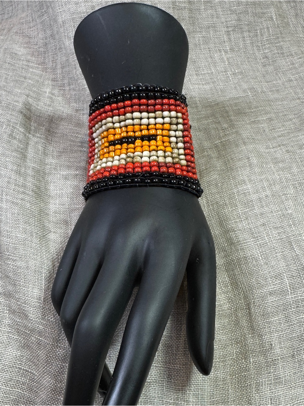 Graziano Boho Red, White, Black & Orange Beaded Cuff Bracelet